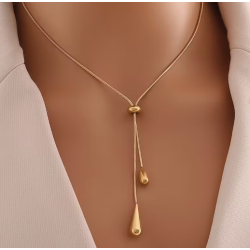 Collar en forma de Y dorado con cadena serpiente y colgante de lágrima – Elegante y ajustable