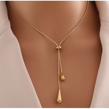 Collar en forma de Y dorado con cadena serpiente y colgante de lágrima – Elegante y ajustable