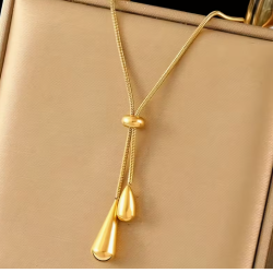 Collar en forma de Y dorado con cadena serpiente y colgante de lágrima – Elegante y ajustable