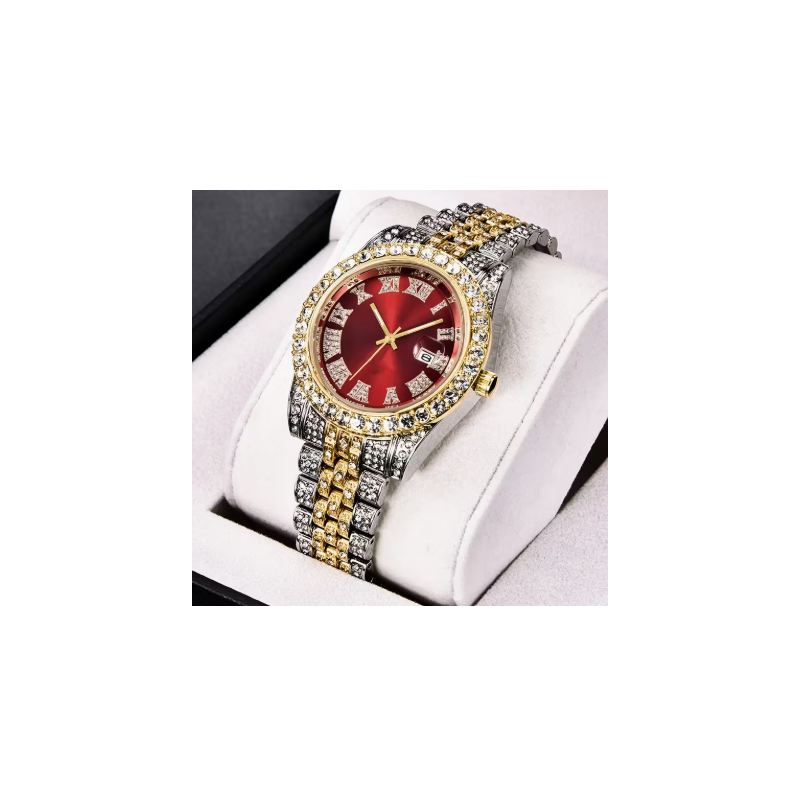 Reloj de Cuarzo A07649 con Dial Vintage Incrustado de Estrás y Números Romanos