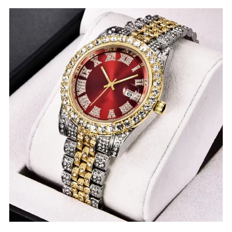 Reloj de Cuarzo A07649 con Dial Vintage Incrustado de Estrás y Números Romanos