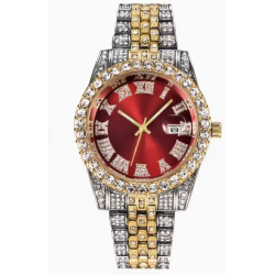 Reloj de Cuarzo A07649 con Dial Vintage Incrustado de Estrás y Números Romanos